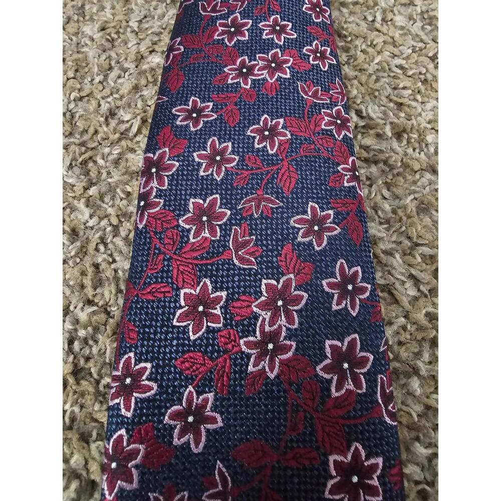 Pronto Oumo Floral Necktie Blue Purple Red Silk Blend